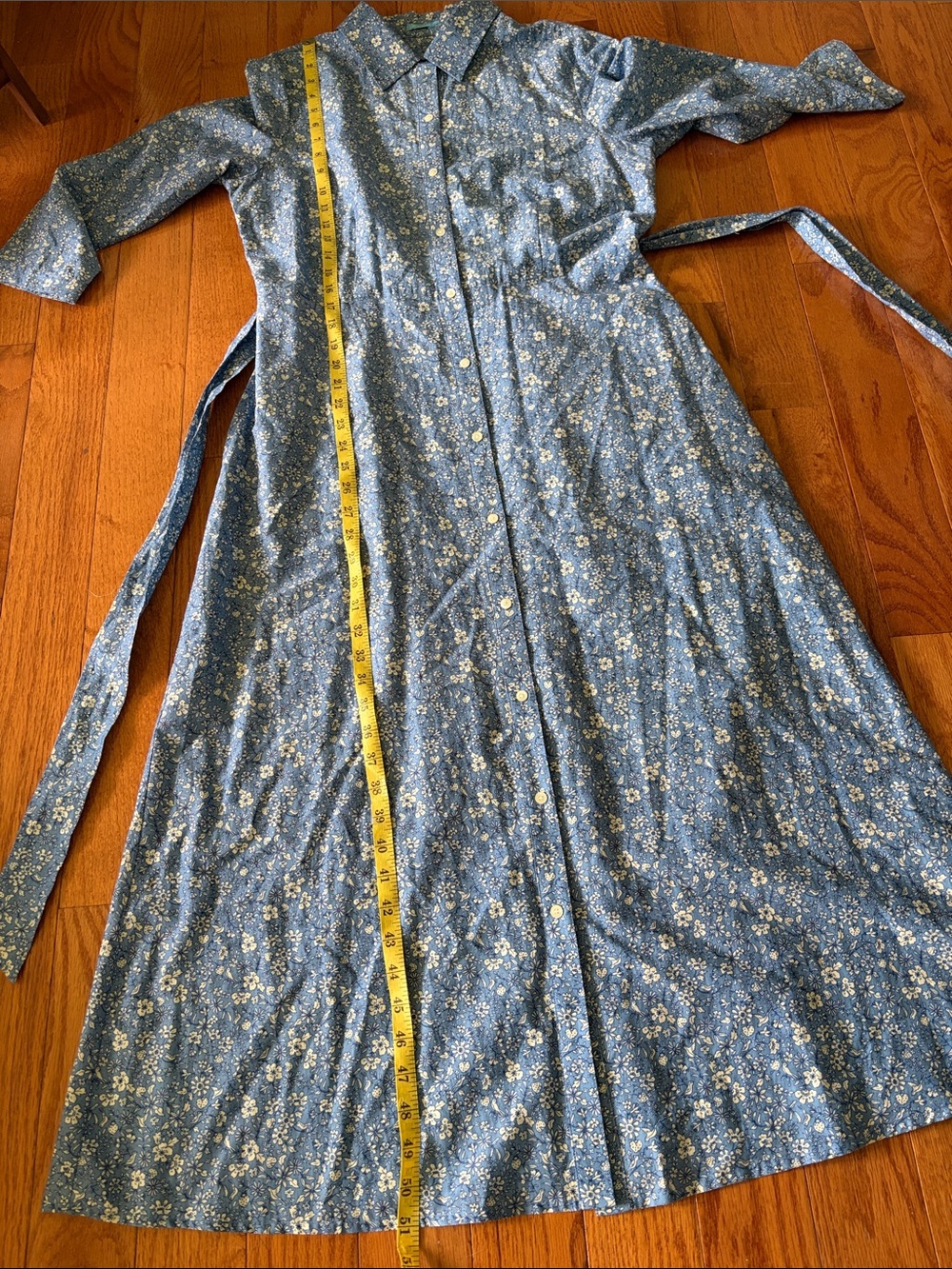 Blue Floral Midi Shirt Dress with Tie Waist - Picture 6 of 8